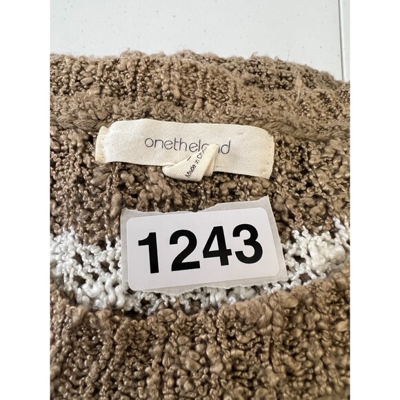 Onetheland Women's Tan White Stripe Knit Sweater Pocket Size S - Picture 9 of 9
